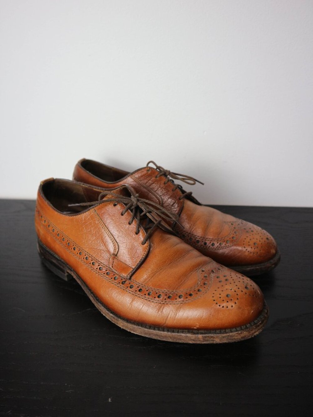 Vintage Florsheim Brown Leather Wingtip Brogue Dress Shoes Mens 9